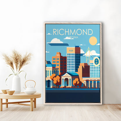 Richmond Virginia Retro Art Print, Richmond City Wall Art, Floating Framed Canvas Print, Framed Picture, Painting Canvas