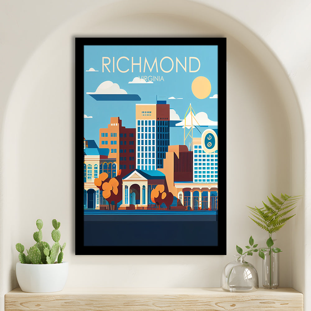 Richmond Virginia Retro Art Print, Richmond City Wall Art, Framed Art Print, Picture Framed, Painting Art