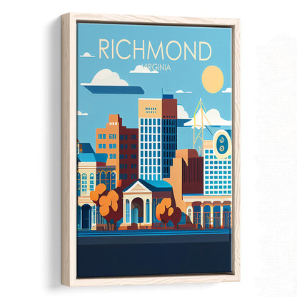 Richmond Virginia Retro Art Print, Richmond City Wall Art, Floating Framed Canvas Print, Framed Picture, Painting Canvas