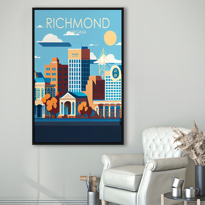Richmond Virginia Retro Art Print, Richmond City Wall Art, Floating Framed Canvas Print, Framed Picture, Painting Canvas