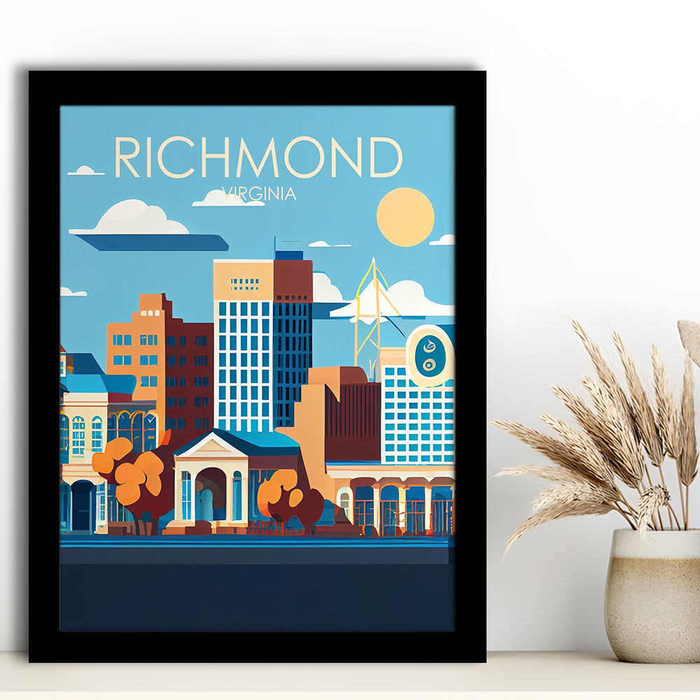 Richmond Virginia Retro Art Print, Richmond City Wall Art, Framed Art Print, Picture Framed, Painting Art