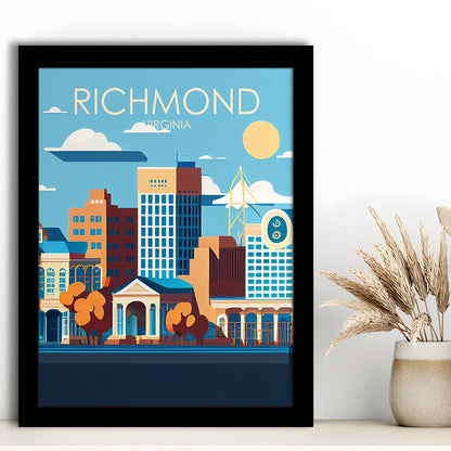 Richmond Virginia Retro Art Print, Richmond City Wall Art, Framed Art Print, Picture Framed, Painting Art