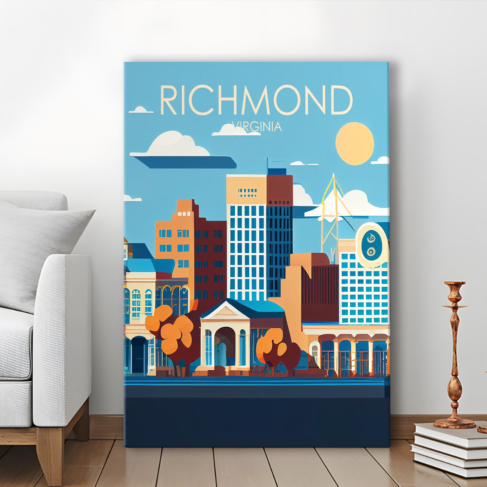 Richmond Virginia Retro Art Print, Richmond City Wall Art, Canvas Print, Painting Canvas, Living Room Decor