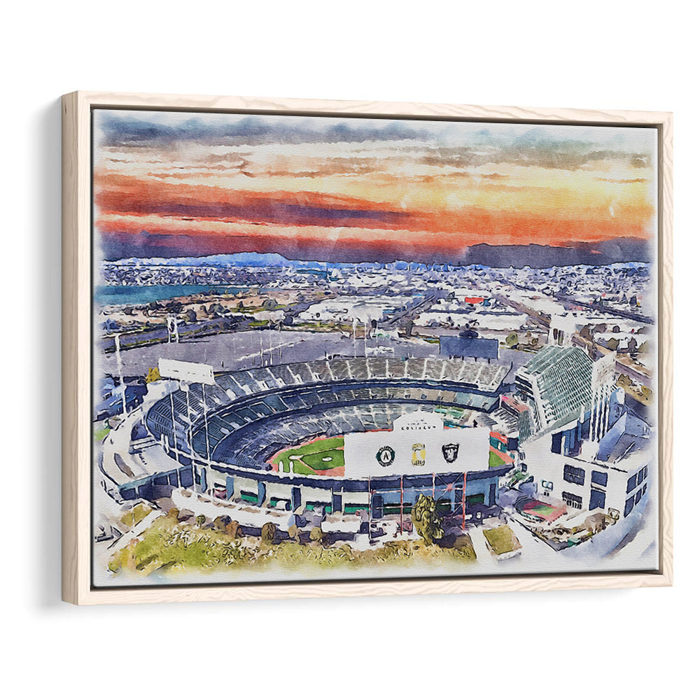 RingCentral Coliseum WaterColor, Oakland California Baseball Watercolor, Sport Gift Art, Framed Canvas Print Wall Art