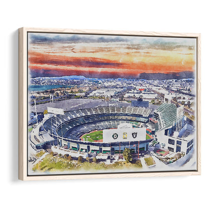 RingCentral Coliseum WaterColor, Oakland California Baseball Watercolor, Sport Gift Art, Framed Canvas Print Wall Art