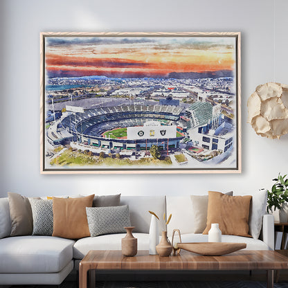 RingCentral Coliseum WaterColor, Oakland California Baseball Watercolor, Sport Gift Art, Framed Canvas Print Wall Art