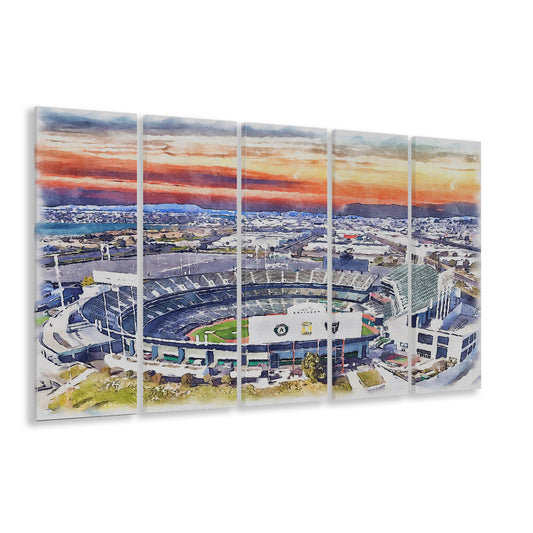 RingCentral Coliseum WaterColor, Oakland California Baseball Watercolor, Sport Art, Extra Large Canvas Print