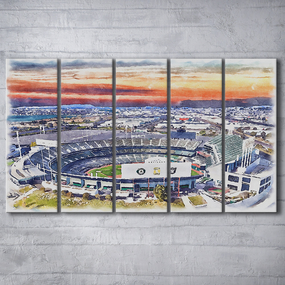 RingCentral Coliseum WaterColor, Oakland California Baseball Watercolor, Sport Art, Extra Large Canvas Print
