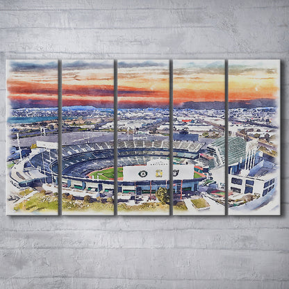 RingCentral Coliseum WaterColor, Oakland California Baseball Watercolor, Sport Art, Extra Large Canvas Print