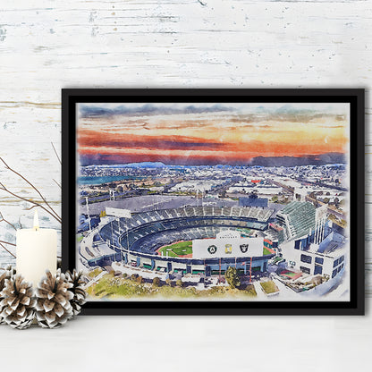 RingCentral Coliseum WaterColor, Oakland California Baseball Watercolor, Sport Gift Art, Framed Canvas Print Wall Art