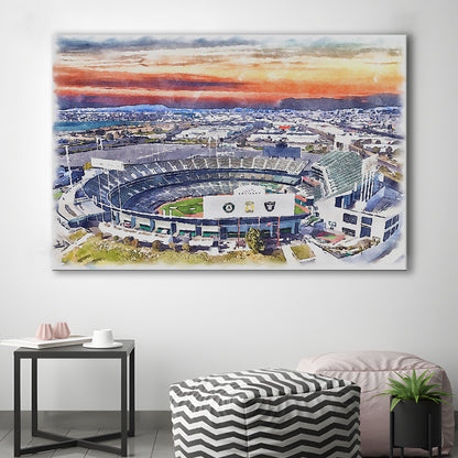 RingCentral Coliseum WaterColor, Oakland California Baseball Watercolor, Sport Art, Gifts for him, Canvas Print Wall Art
