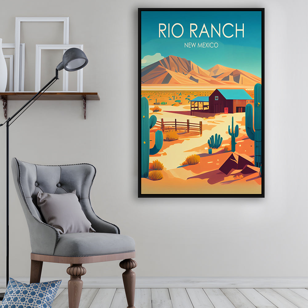 Rio Ranch NM Retro Art Print, Rio Ranch City Wall Art, Floating Framed Canvas Print, Framed Picture, Painting Canvas