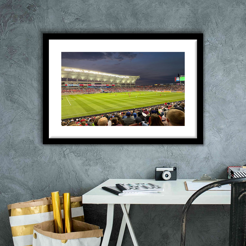 Rio Tinto Stadium, Stadium Canvas, Sport Art, Gift for him, White Border Framed Art Print Wall Decor