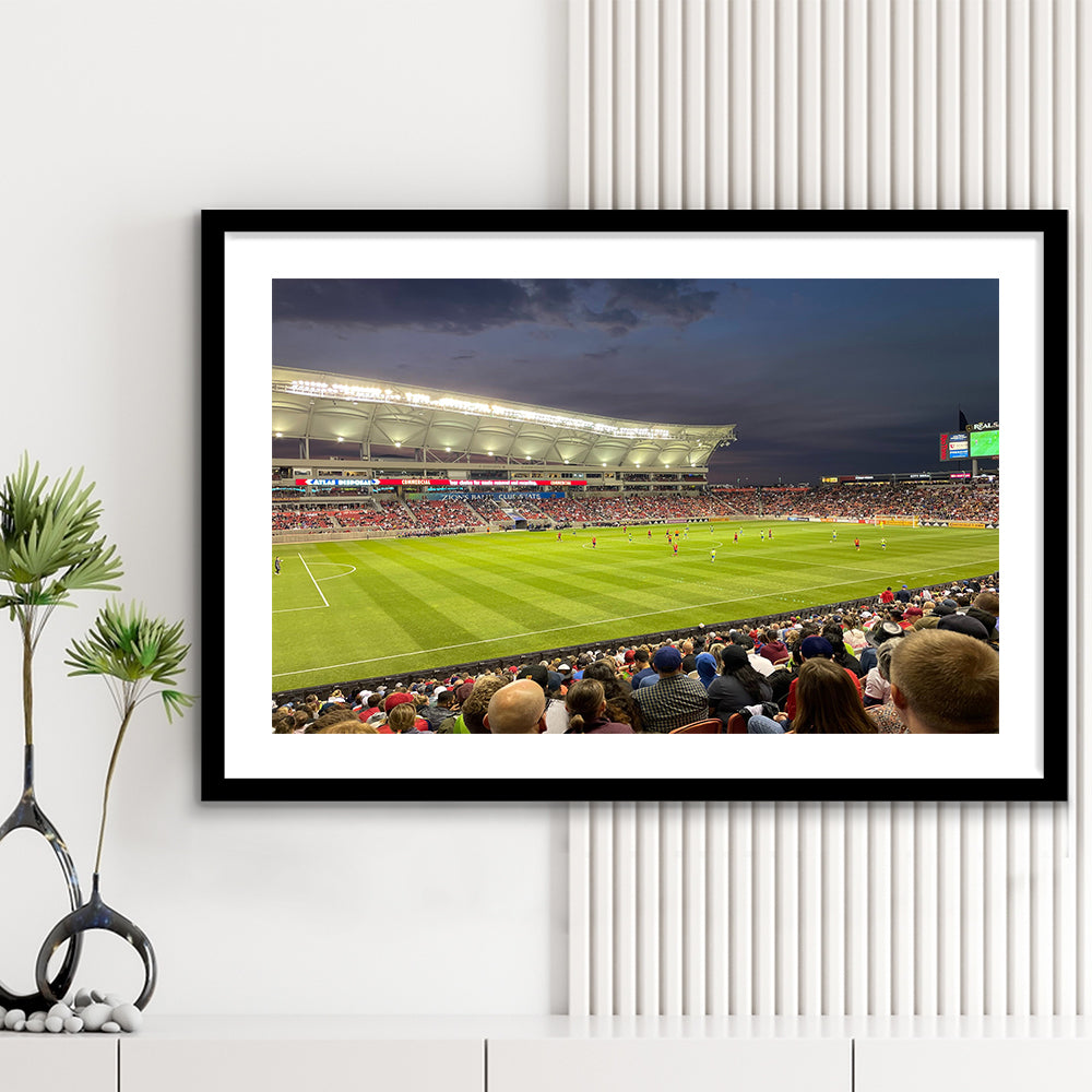 Rio Tinto Stadium, Stadium Canvas, Sport Art, Gift for him, White Border Framed Art Print Wall Decor