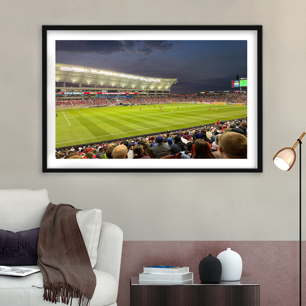Rio Tinto Stadium, Stadium Canvas, Sport Art, Gift for him, White Border Framed Art Print Wall Decor