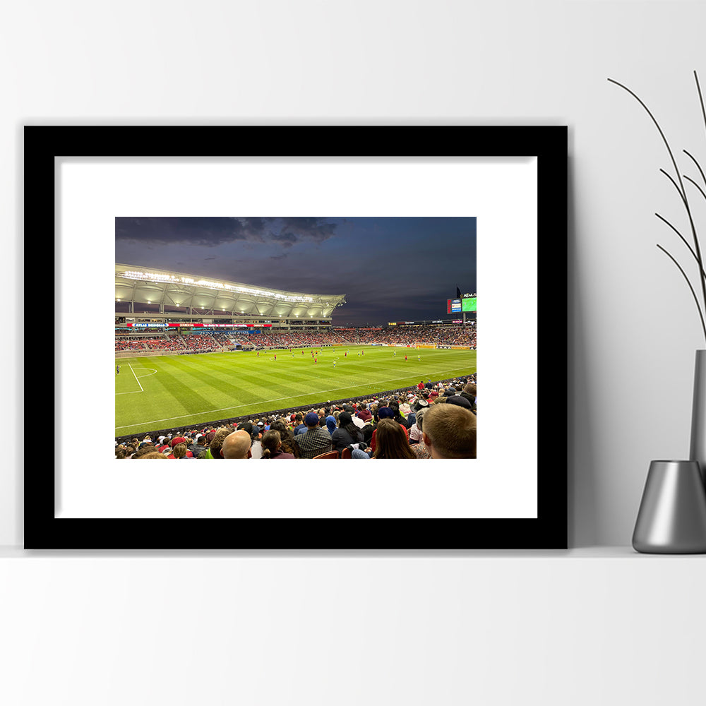 Rio Tinto Stadium, Stadium Canvas, Sport Art, Gift for him, White Border Framed Art Print Wall Decor