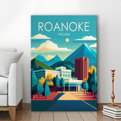 Roanoke Virginia Retro Art Print, Roanoke City Wall Art, Canvas Print, Painting Canvas, Living Room Decor