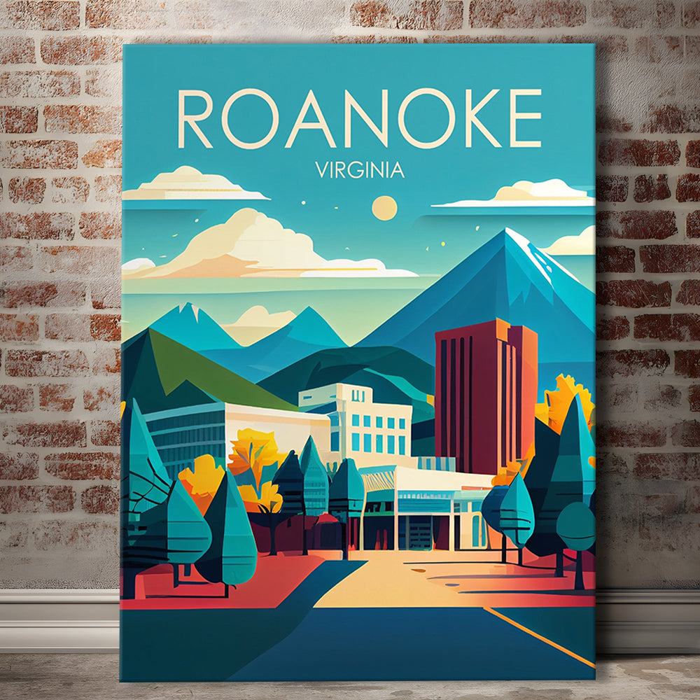 Roanoke Virginia Retro Art Print, Roanoke City Wall Art, Canvas Print, Painting Canvas, Living Room Decor