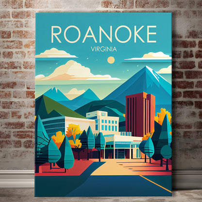 Roanoke Virginia Retro Art Print, Roanoke City Wall Art, Canvas Print, Painting Canvas, Living Room Decor