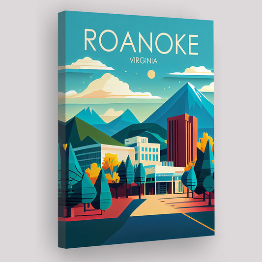 Roanoke Virginia Retro Art Print, Roanoke City Wall Art, Canvas Print, Painting Canvas, Living Room Decor