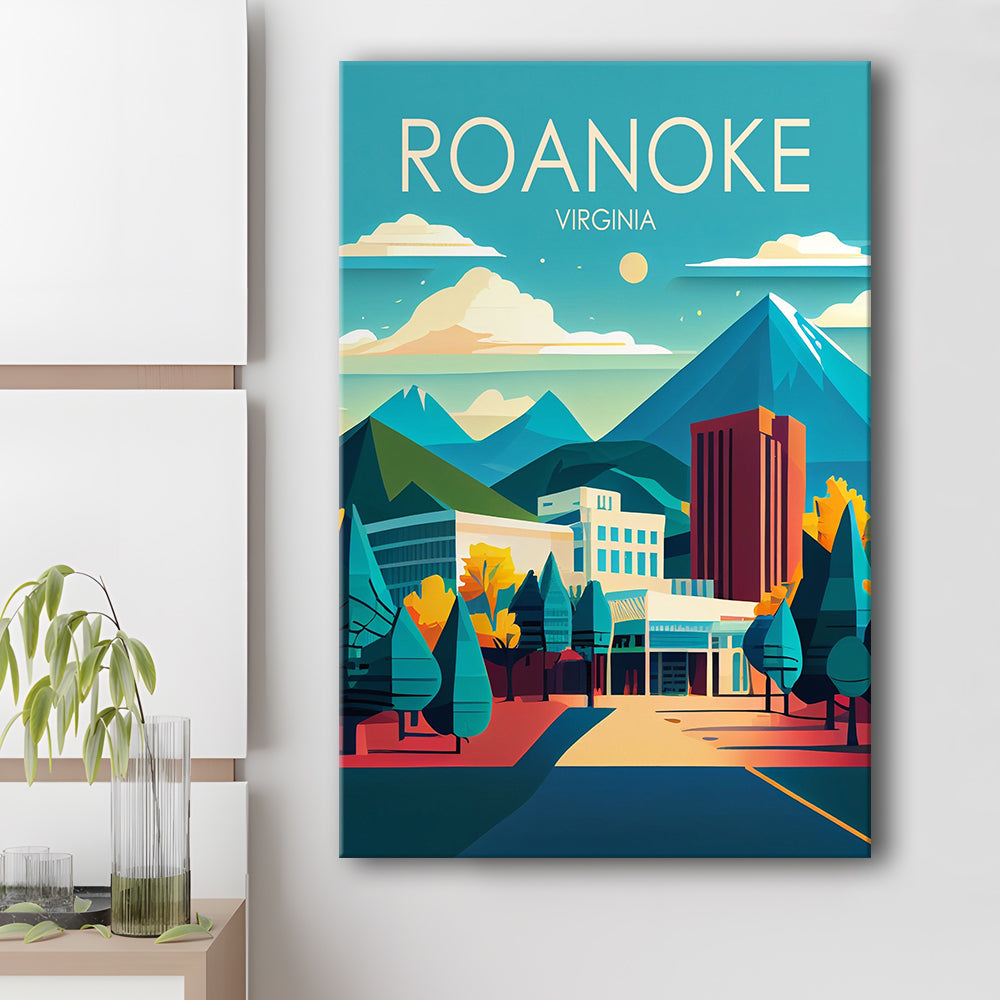 Roanoke Virginia Retro Art Print, Roanoke City Wall Art, Canvas Print, Painting Canvas, Living Room Decor