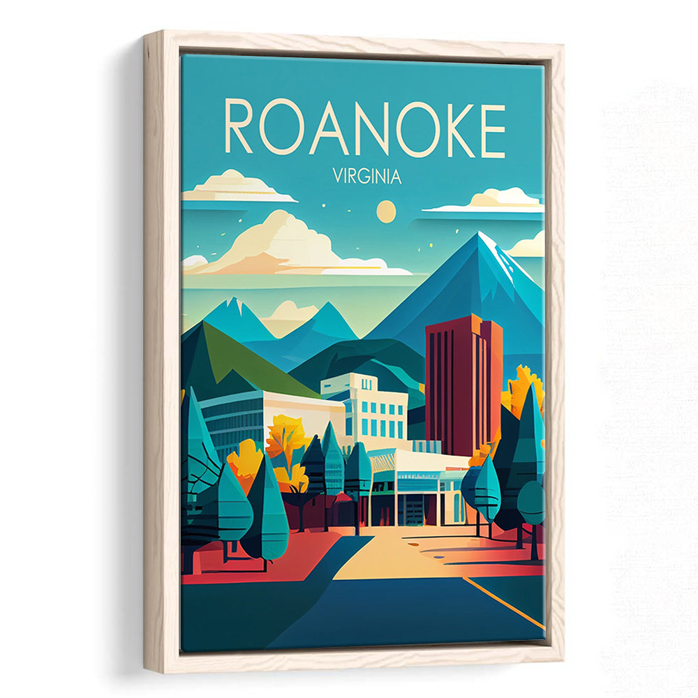 Roanoke Virginia Retro Art Print, Roanoke City Wall Art, Floating Framed Canvas Print, Framed Picture, Painting Canvas