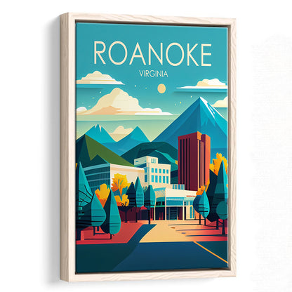 Roanoke Virginia Retro Art Print, Roanoke City Wall Art, Floating Framed Canvas Print, Framed Picture, Painting Canvas