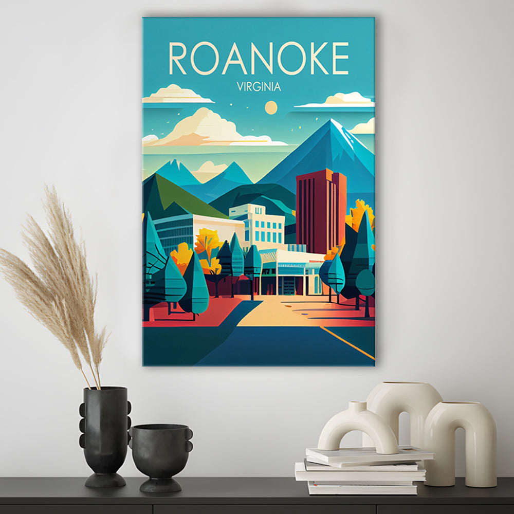 Roanoke Virginia Retro Art Print, Roanoke City Wall Art, Canvas Print, Painting Canvas, Living Room Decor