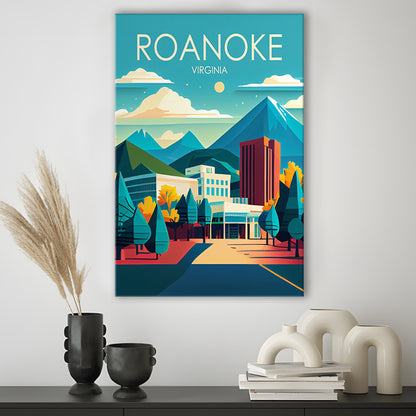 Roanoke Virginia Retro Art Print, Roanoke City Wall Art, Canvas Print, Painting Canvas, Living Room Decor