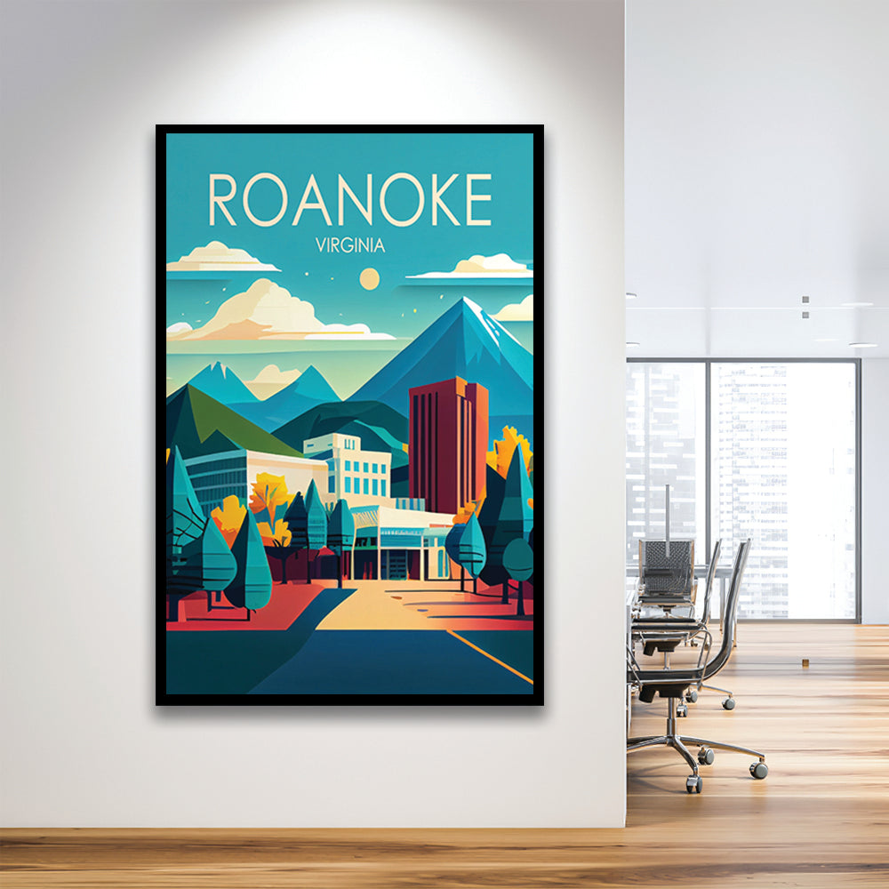 Roanoke Virginia Retro Art Print, Roanoke City Wall Art, Framed Art Print, Picture Framed, Painting Art