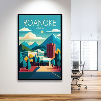 Roanoke Virginia Retro Art Print, Roanoke City Wall Art, Framed Art Print, Picture Framed, Painting Art