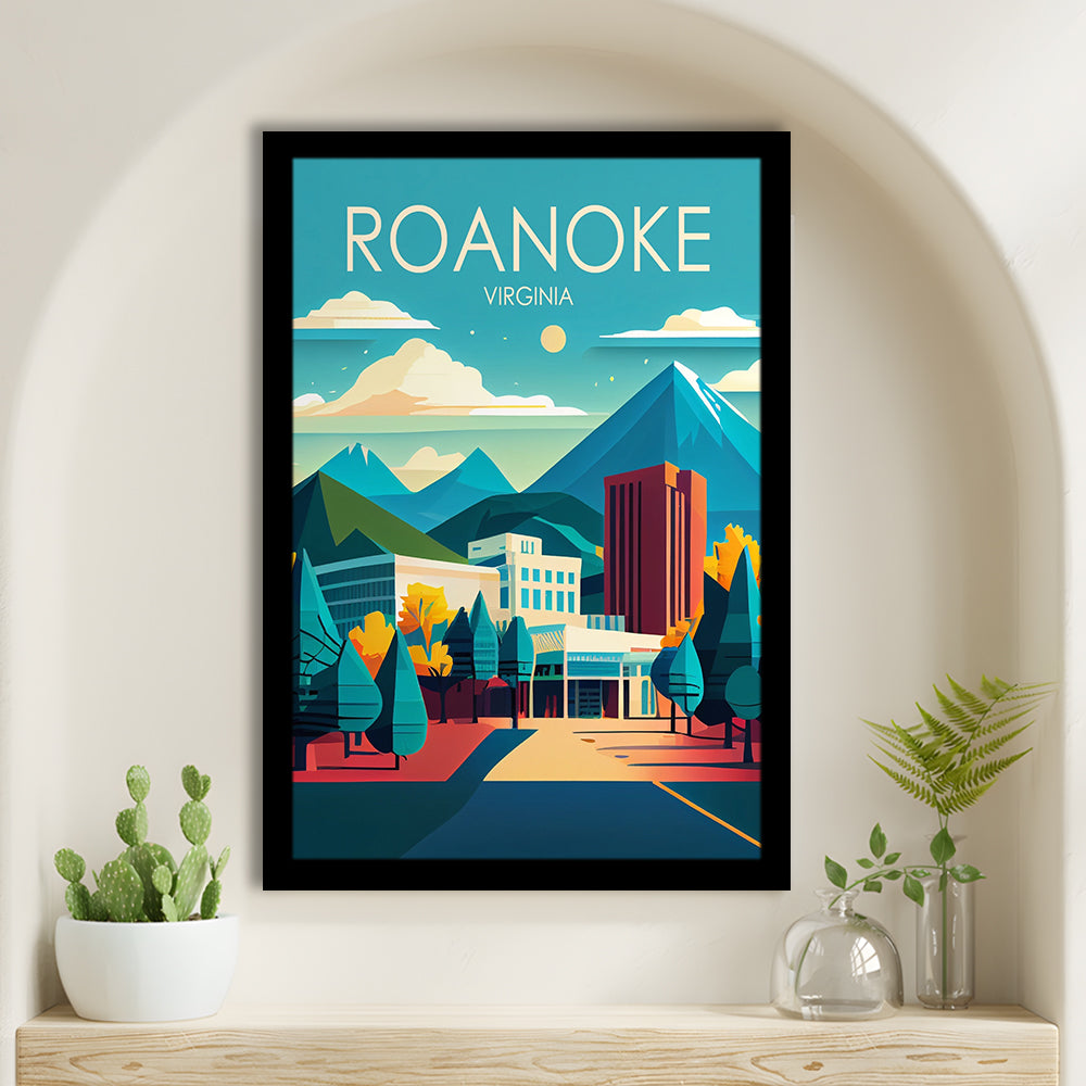 Roanoke Virginia Retro Art Print, Roanoke City Wall Art, Framed Art Print, Picture Framed, Painting Art