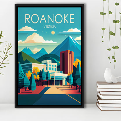 Roanoke Virginia Retro Art Print, Roanoke City Wall Art, Floating Framed Canvas Print, Framed Picture, Painting Canvas