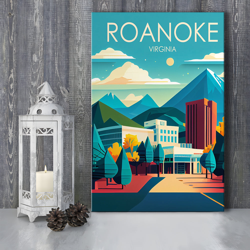 Roanoke Virginia Retro Art Print, Roanoke City Wall Art, Canvas Print, Painting Canvas, Living Room Decor