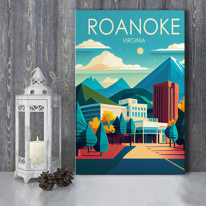 Roanoke Virginia Retro Art Print, Roanoke City Wall Art, Canvas Print, Painting Canvas, Living Room Decor