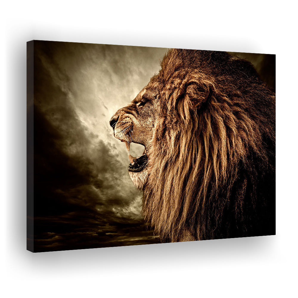 Roaring Lion Against Stormy Sky Art Lion Art, Lion Wall Decoration, Lion Canvas Wall Art, Cavas Print Wall Art Hom Decor