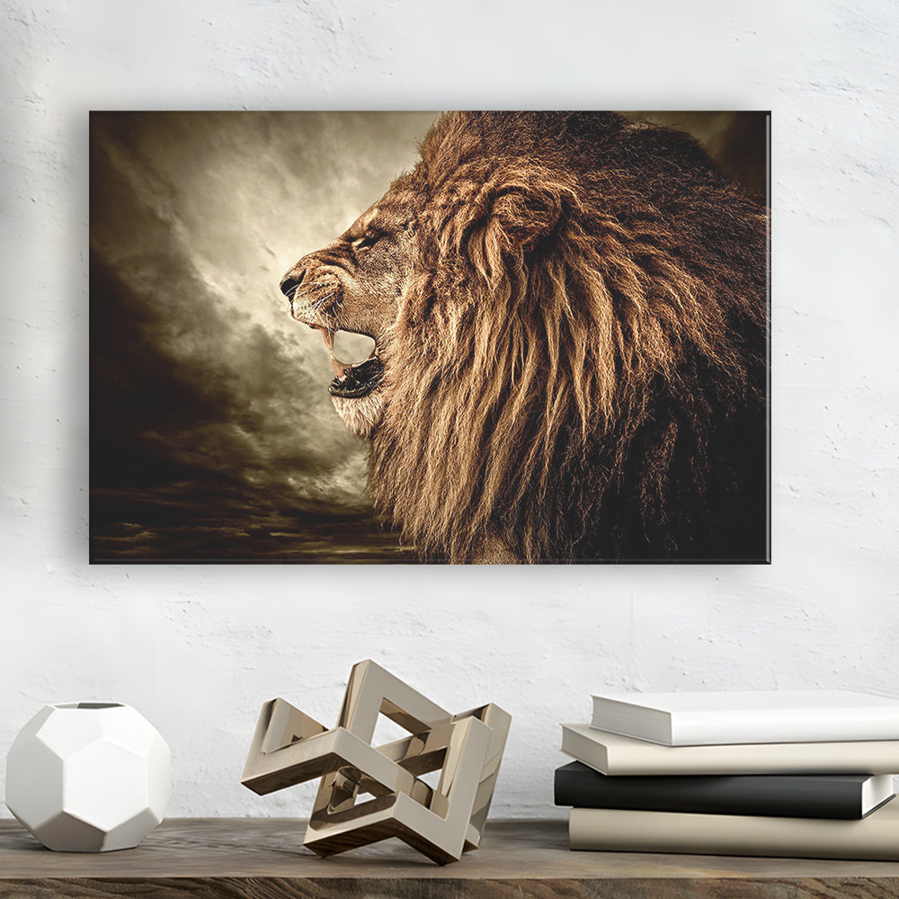 Roaring Lion Against Stormy Sky Art Lion Art, Lion Wall Decoration, Lion Canvas Wall Art, Cavas Print Wall Art Hom Decor