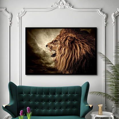 Roaring Lion Against Stormy Sky Art Lion Art, Lion Wall Decoration, Lion Art Wall Art, Framed Art Print, Picture Framed