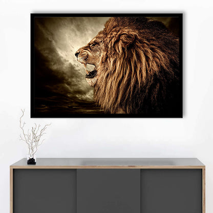 Roaring Lion Against Stormy Sky Art Lion Art, Lion Wall Decoration, Lion Art Wall Art, Framed Art Print, Picture Framed