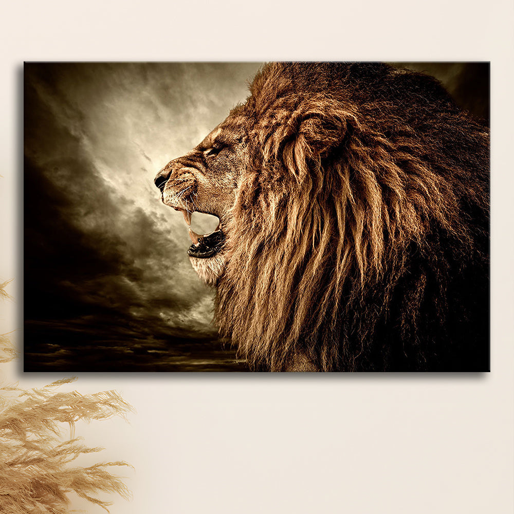 Roaring Lion Against Stormy Sky Art Lion Art, Lion Wall Decoration, Lion Canvas Wall Art, Cavas Print Wall Art Hom Decor