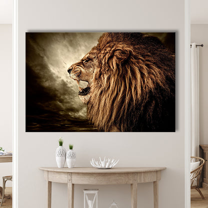 Roaring Lion Against Stormy Sky Art Lion Art, Lion Wall Decoration, Lion Canvas Wall Art, Cavas Print Wall Art Hom Decor