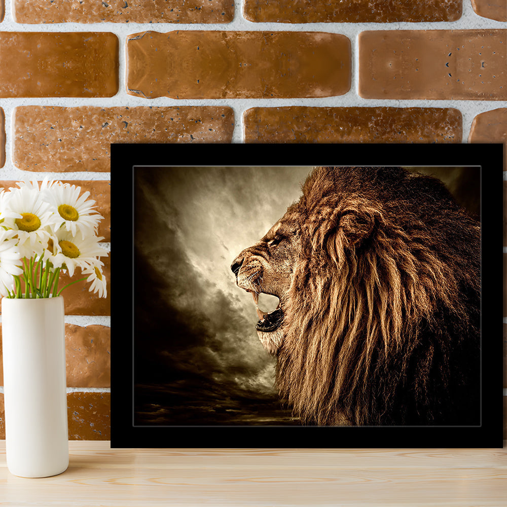 Roaring Lion Against Stormy Sky Art Lion Art, Lion Wall Decoration, Lion Art Wall Art, Framed Art Print, Picture Framed
