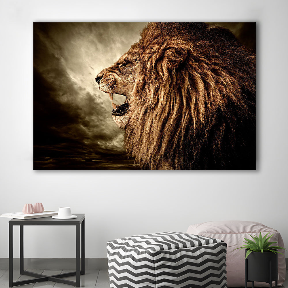 Roaring Lion Against Stormy Sky Art Lion Art, Lion Wall Decoration, Lion Canvas Wall Art, Cavas Print Wall Art Hom Decor