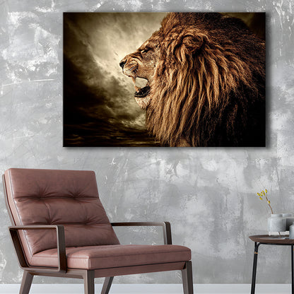 Roaring Lion Against Stormy Sky Art Lion Art, Lion Wall Decoration, Lion Canvas Wall Art, Cavas Print Wall Art Hom Decor