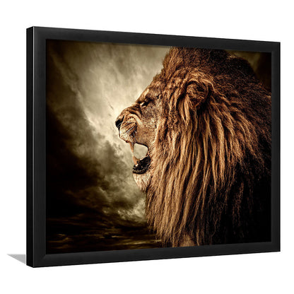Roaring Lion Against Stormy Sky Art Lion Art, Lion Wall Decoration, Lion Art Wall Art, Framed Art Print, Picture Framed