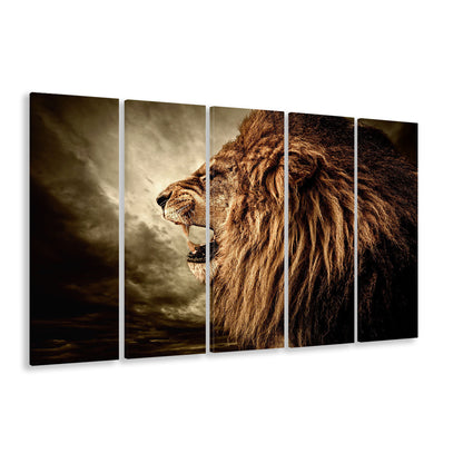 Roaring Lion Against Stormy Sky Art Lion Art,, Lion Canvas Wall Art, 5 Piece B Extra Large Cavas Print Wall Art Decor