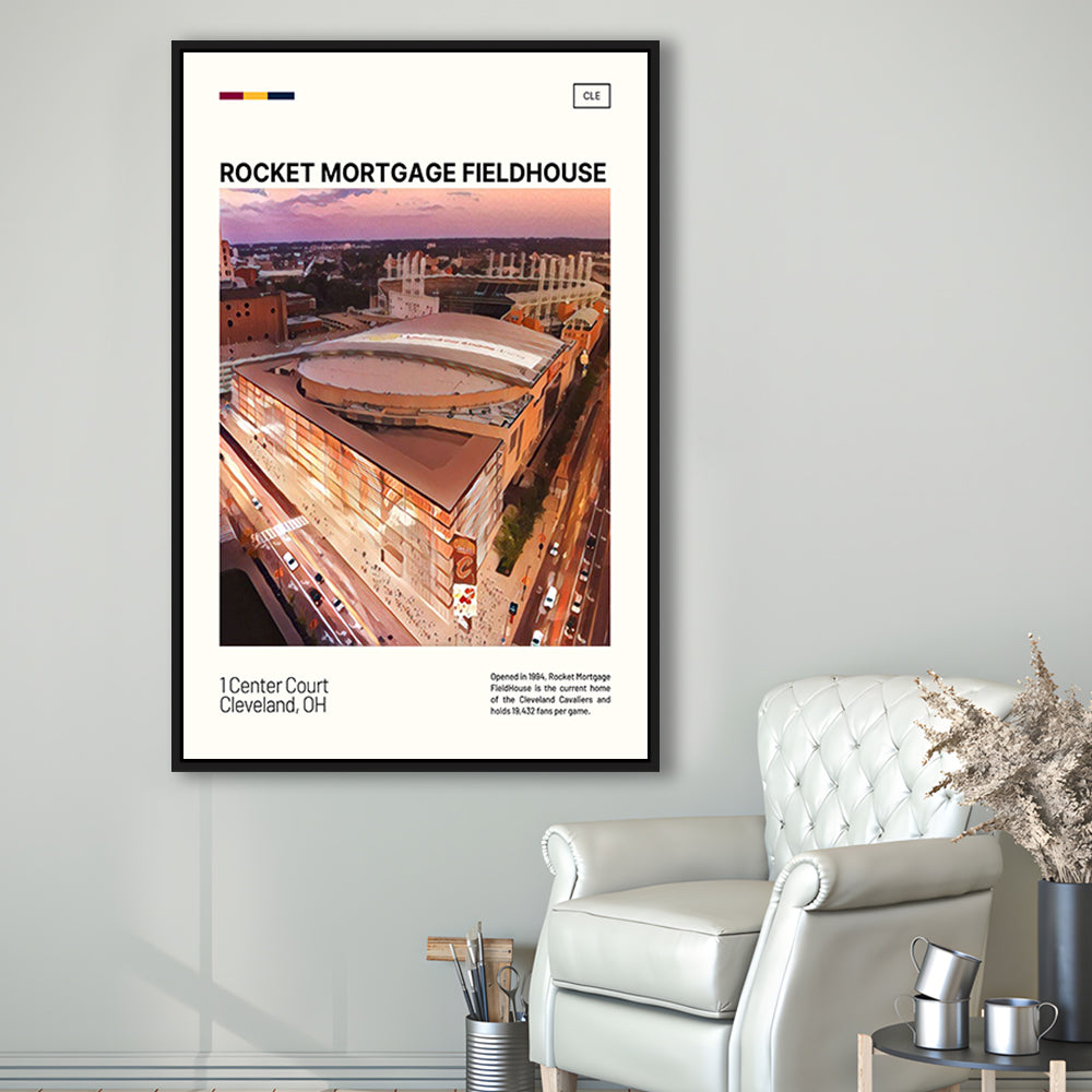 Rocket Mortgage FieldHouse Print, Cleveland Cavaliers Stadium Art, Man Cave Gift, Floating Framed Canvas Print Wall Art