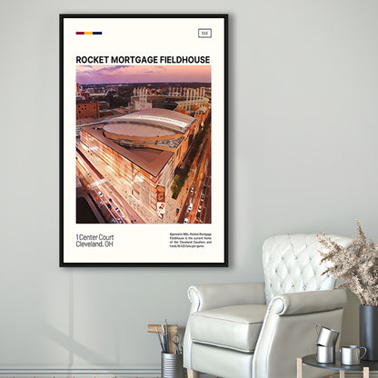 Rocket Mortgage FieldHouse Print, Cleveland Cavaliers Stadium Art, Man Cave Gift, Floating Framed Canvas Print Wall Art