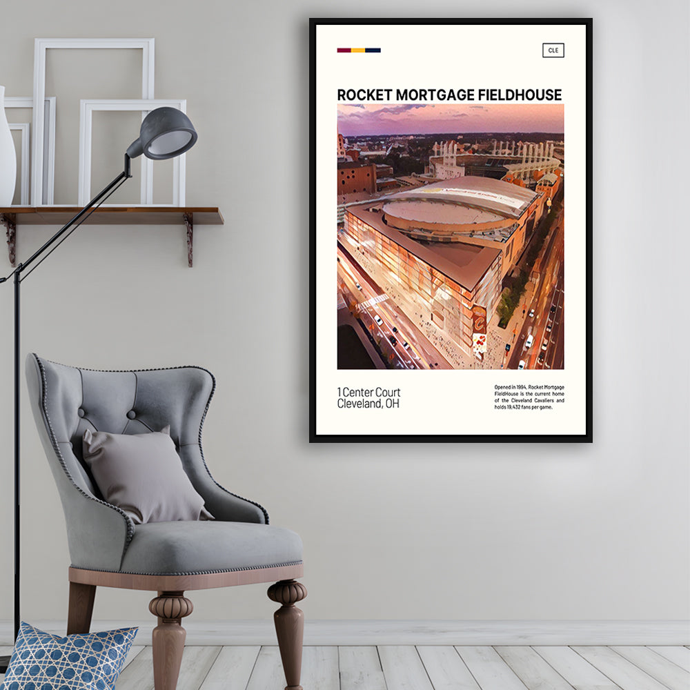 Rocket Mortgage FieldHouse Print, Cleveland Cavaliers Stadium Art, Man Cave Gift, Floating Framed Canvas Print Wall Art