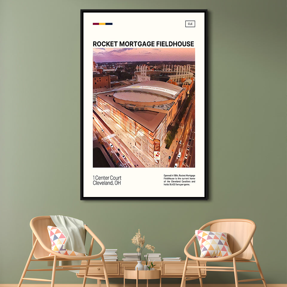 Rocket Mortgage FieldHouse Print, Cleveland Cavaliers Stadium Art, Man Cave Gift, Floating Framed Canvas Print Wall Art